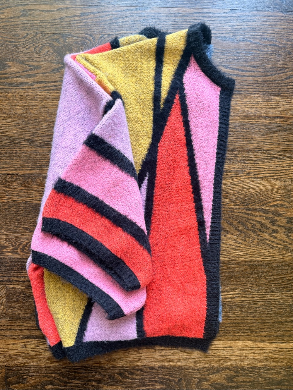 Colorblock Fuzzy Knit Sweater - Pink, Red, Mustard - Picture 5 of 8